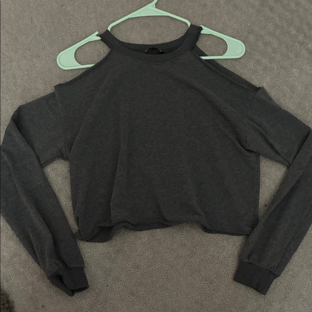 SHEIN Dark Gray Cold Shoulder Crop Top